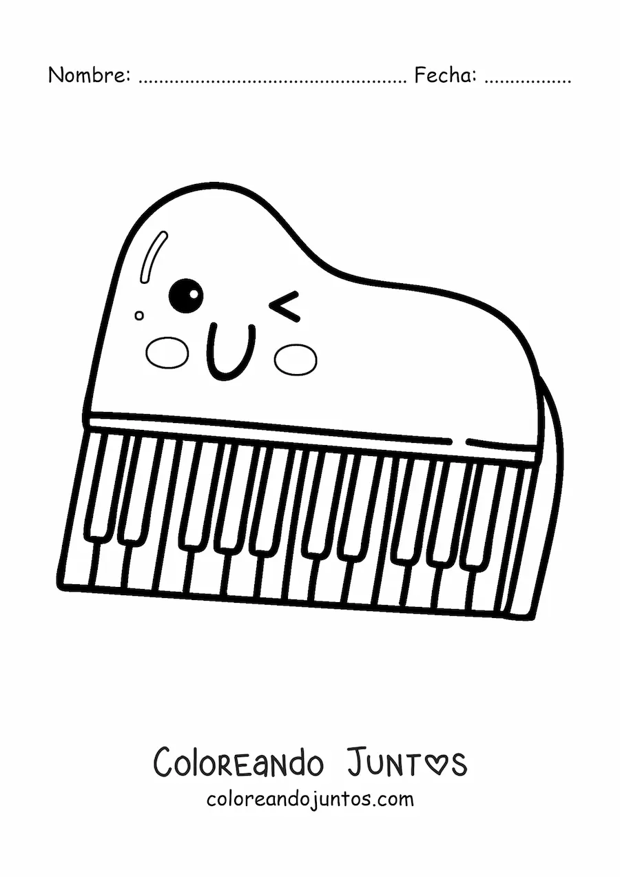 Imagen para colorear de piano kawaii grande
