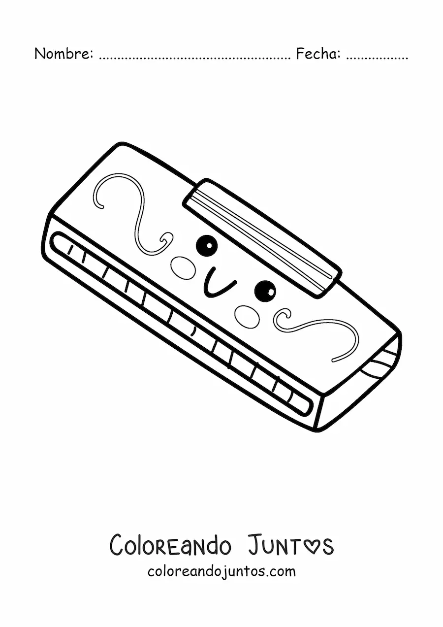 Imagen para colorear de armónica kawaii animada