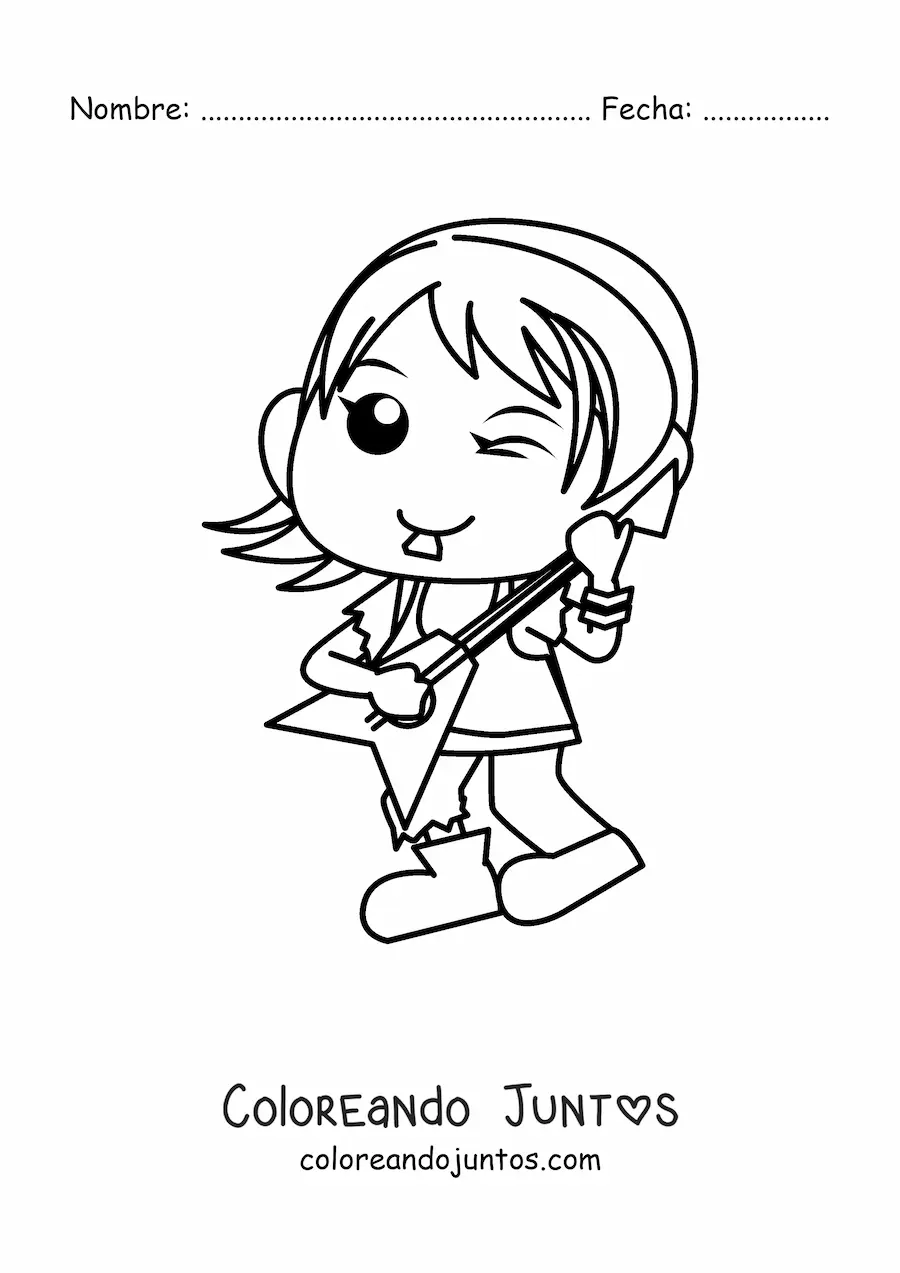 Imagen para colorear de chica rockera con guitarra eléctrica