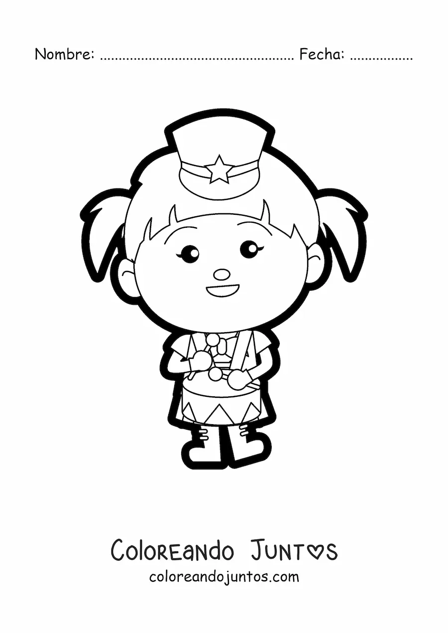 Imagen para colorear de niña tocando el tambor en banda marcial