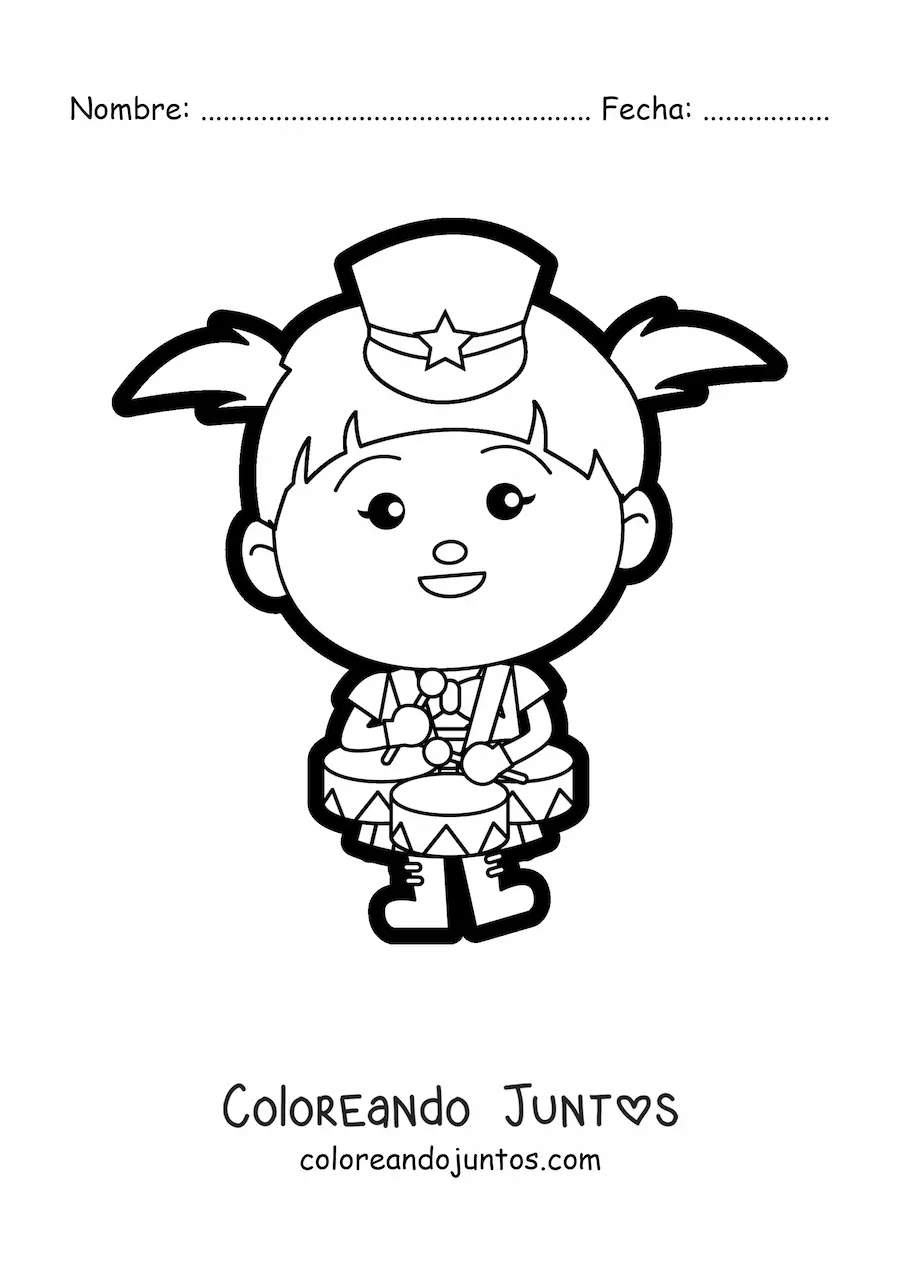 Imagen para colorear de niña tocando tambores en banda marcial