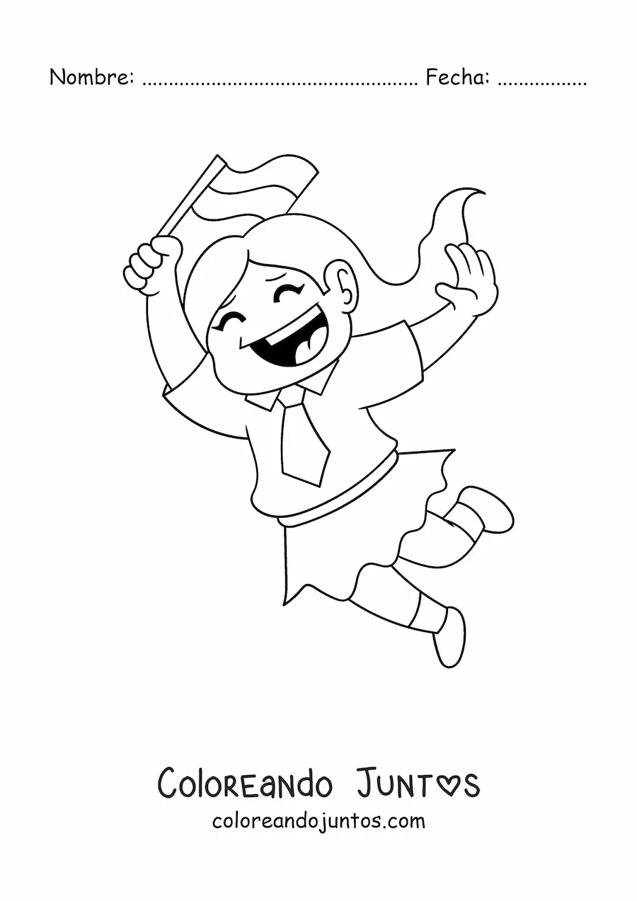 Imagen para colorear de niña kawaii con bandera de Indonesia