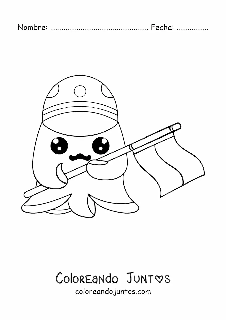 Imagen para colorear de pulpo kawaii con bandera de Indonesia