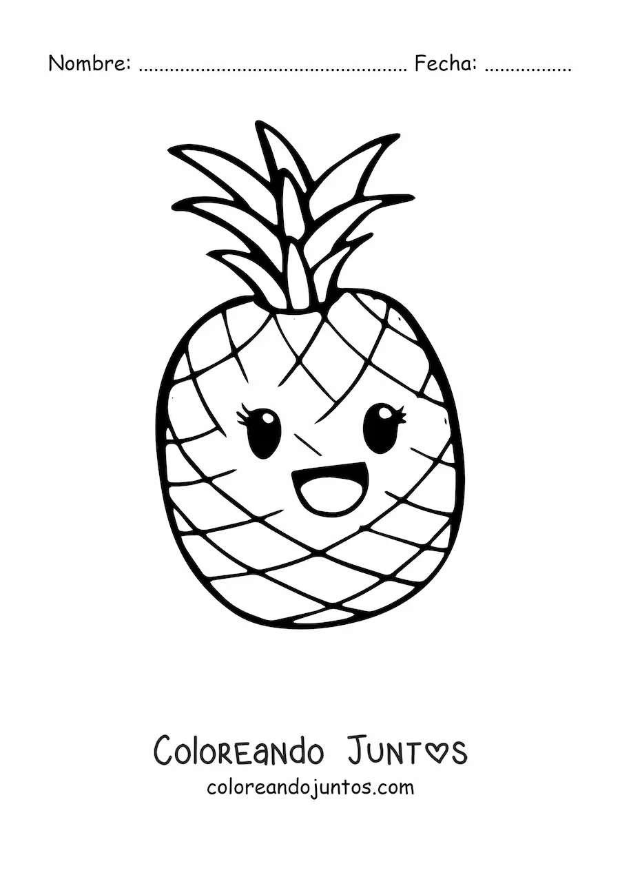Imagen para colorear de una piña kawaii sonriendo