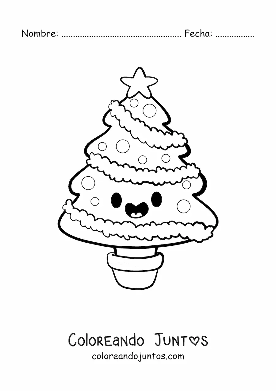 Imagen para colorear de árbol de Navidad kawaii