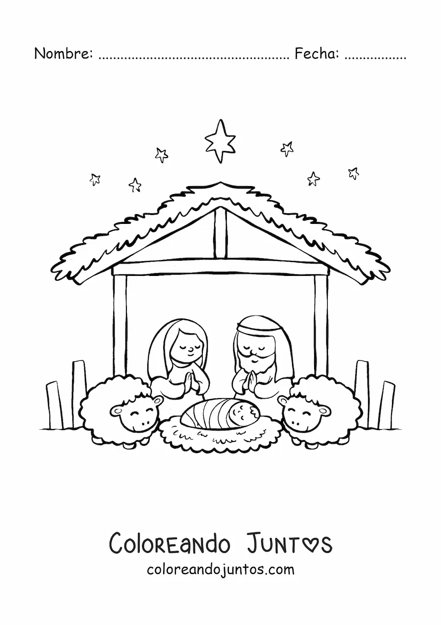 Imagen para colorear de belén navideño