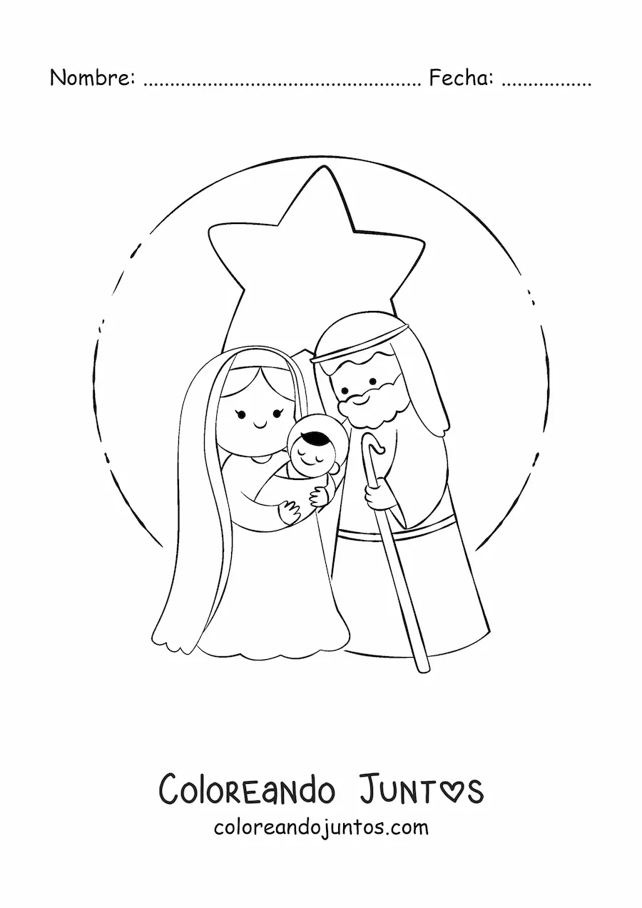 Imagen para colorear de nacimiento de Navidad kawaii