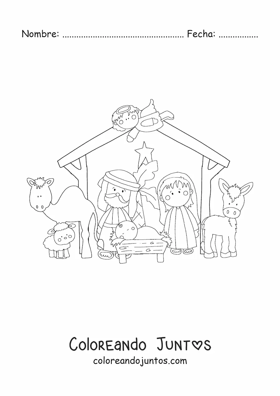 Imagen para colorear de nacimiento del niño Dios en el pesebre