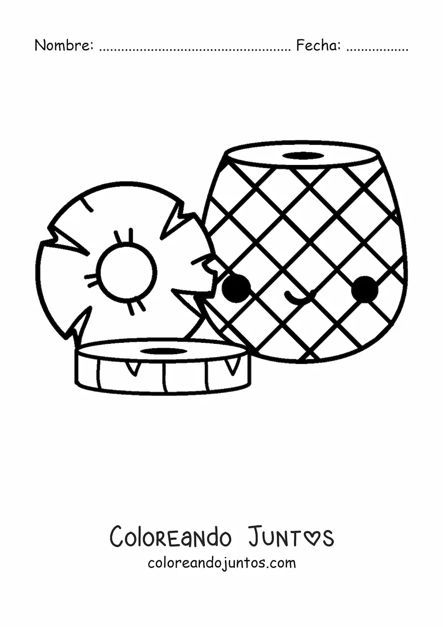 Imagen para colorear de una piña kawaii rebanada