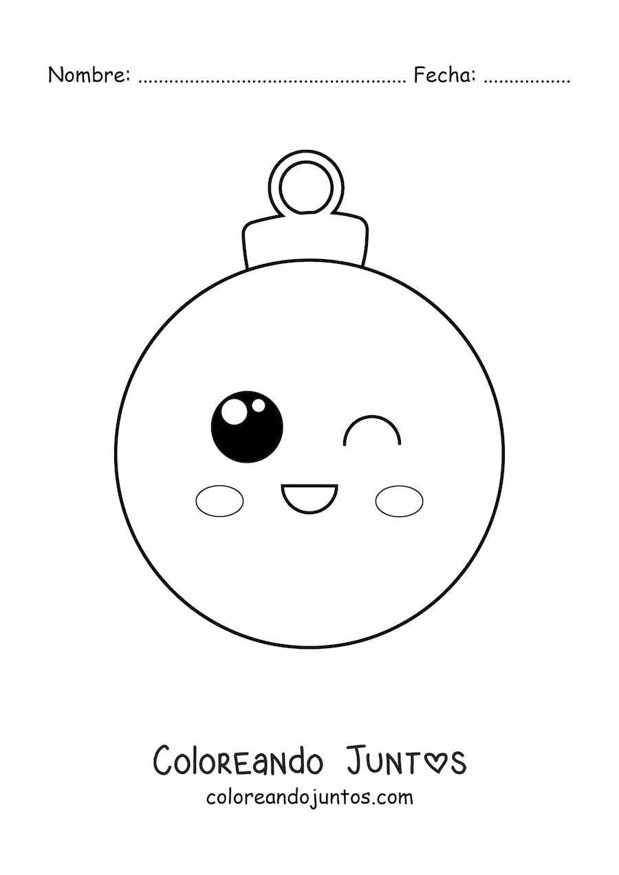 Imagen para colorear de bola de Navidad kawaii animada
