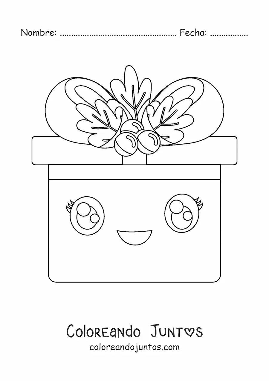 Imagen para colorear de regalo de Navidad kawaii