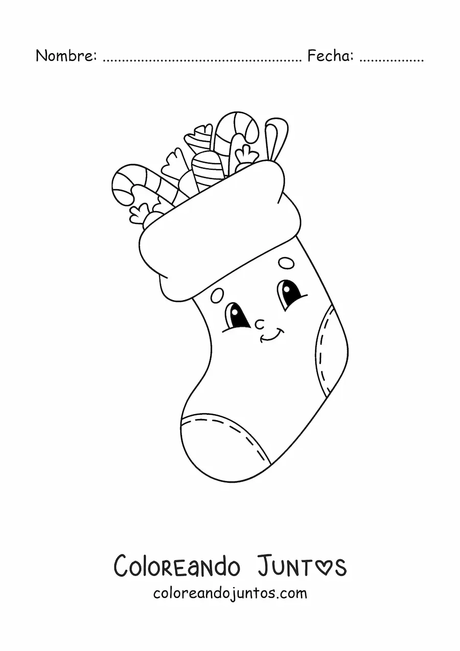 Imagen para colorear de bota navideña animada con regalos