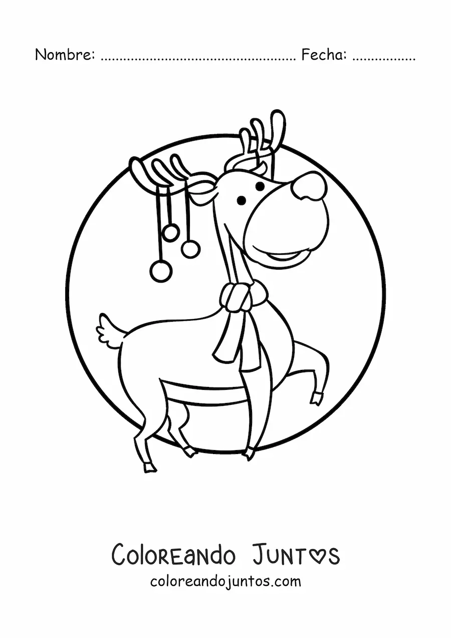 Imagen para colorear de reno navideño kawaii