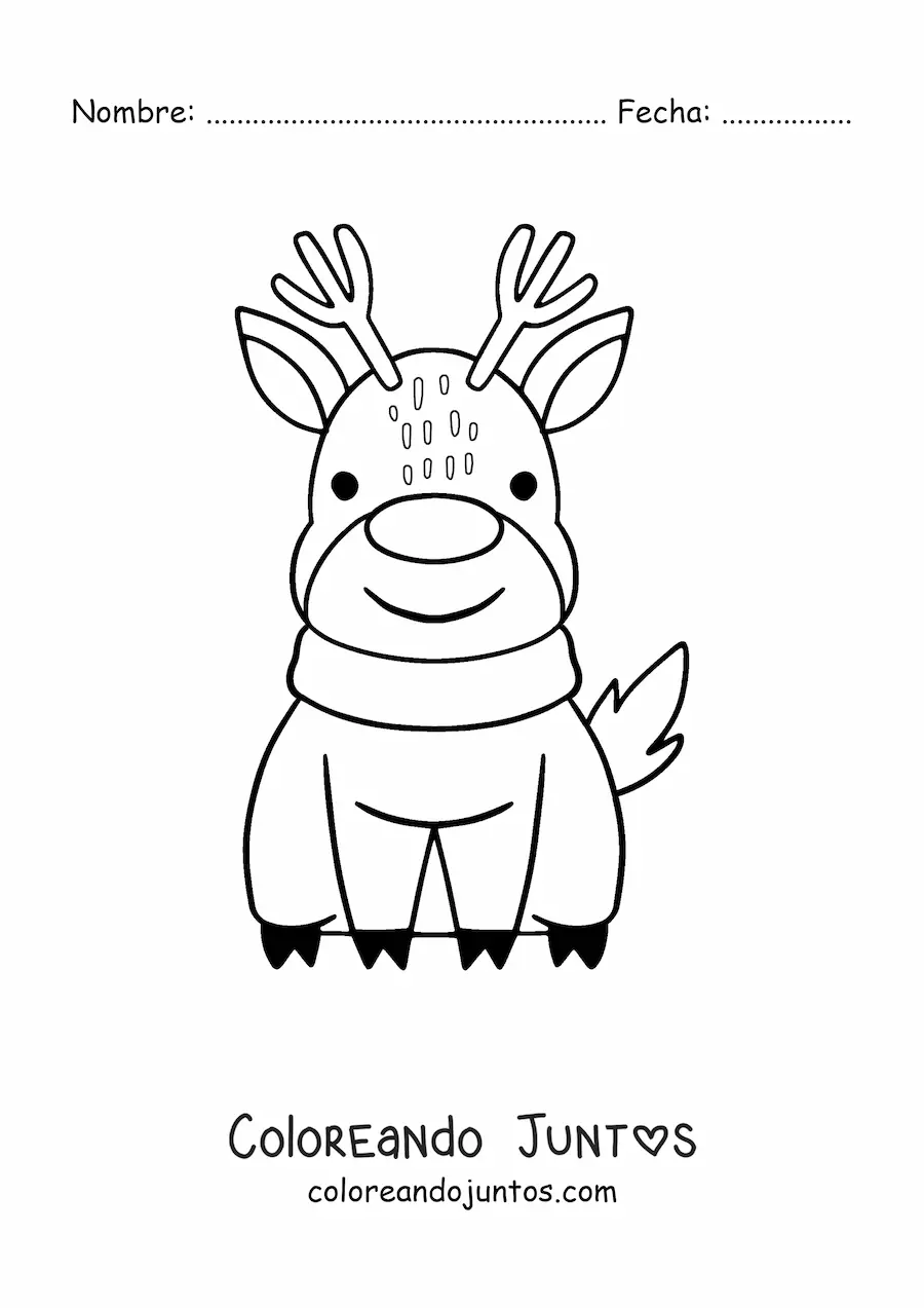 Imagen para colorear de reno navideño kawaii sentado