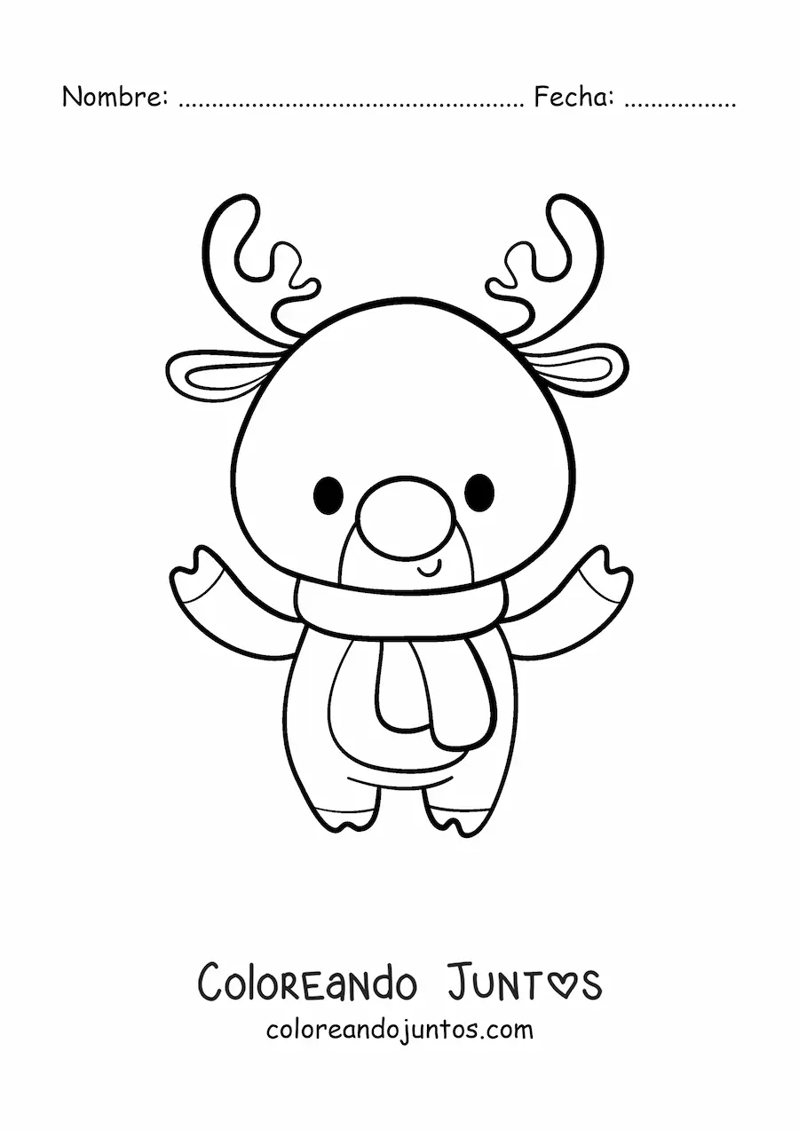 Imagen para colorear de reno navideño con bufanda