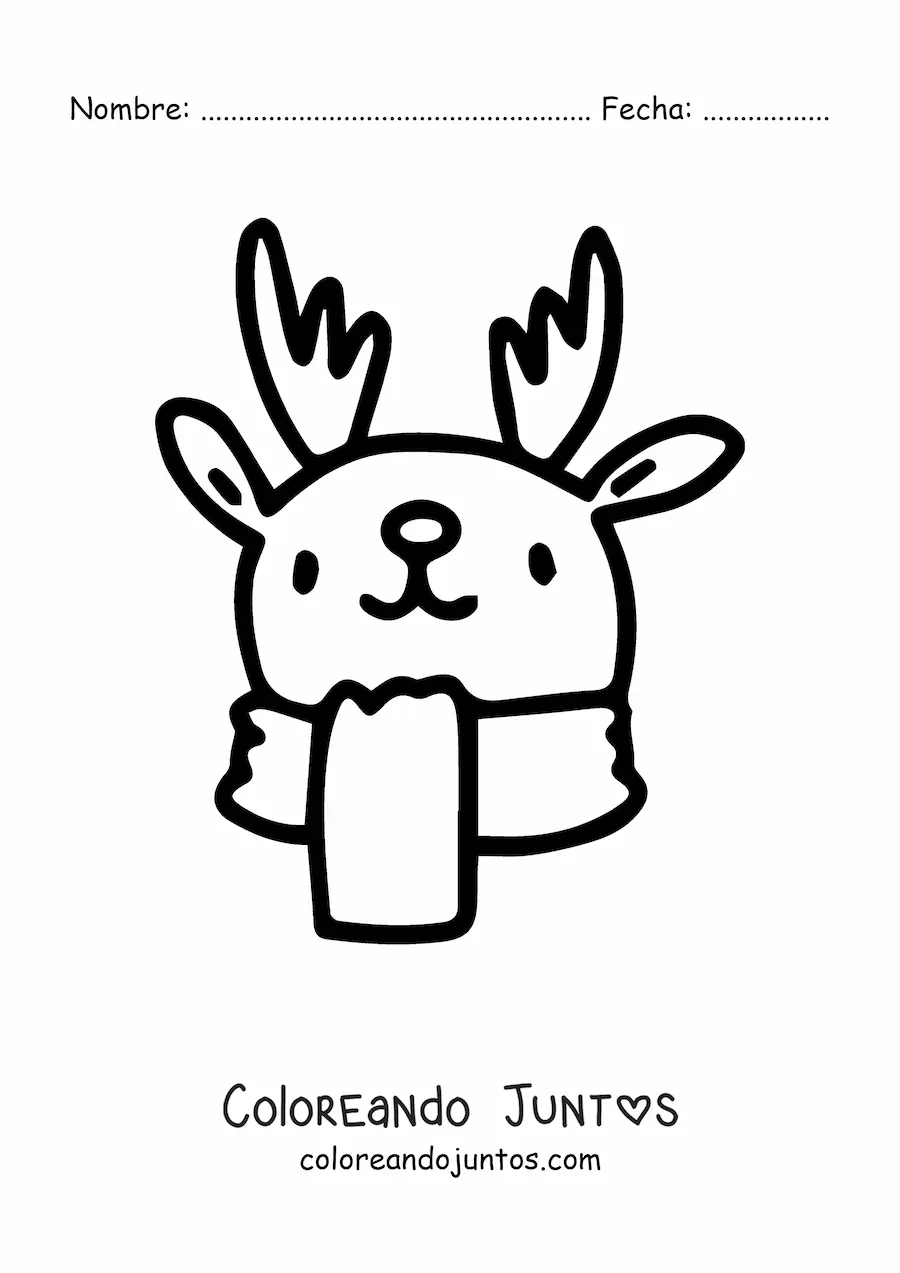Imagen para colorear de cara de un reno navideño con bufanda