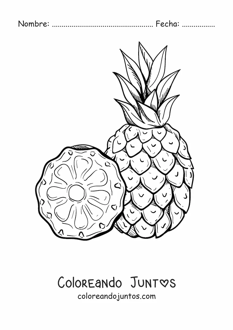 Imagen para colorear de una piña y una rebanada al lado