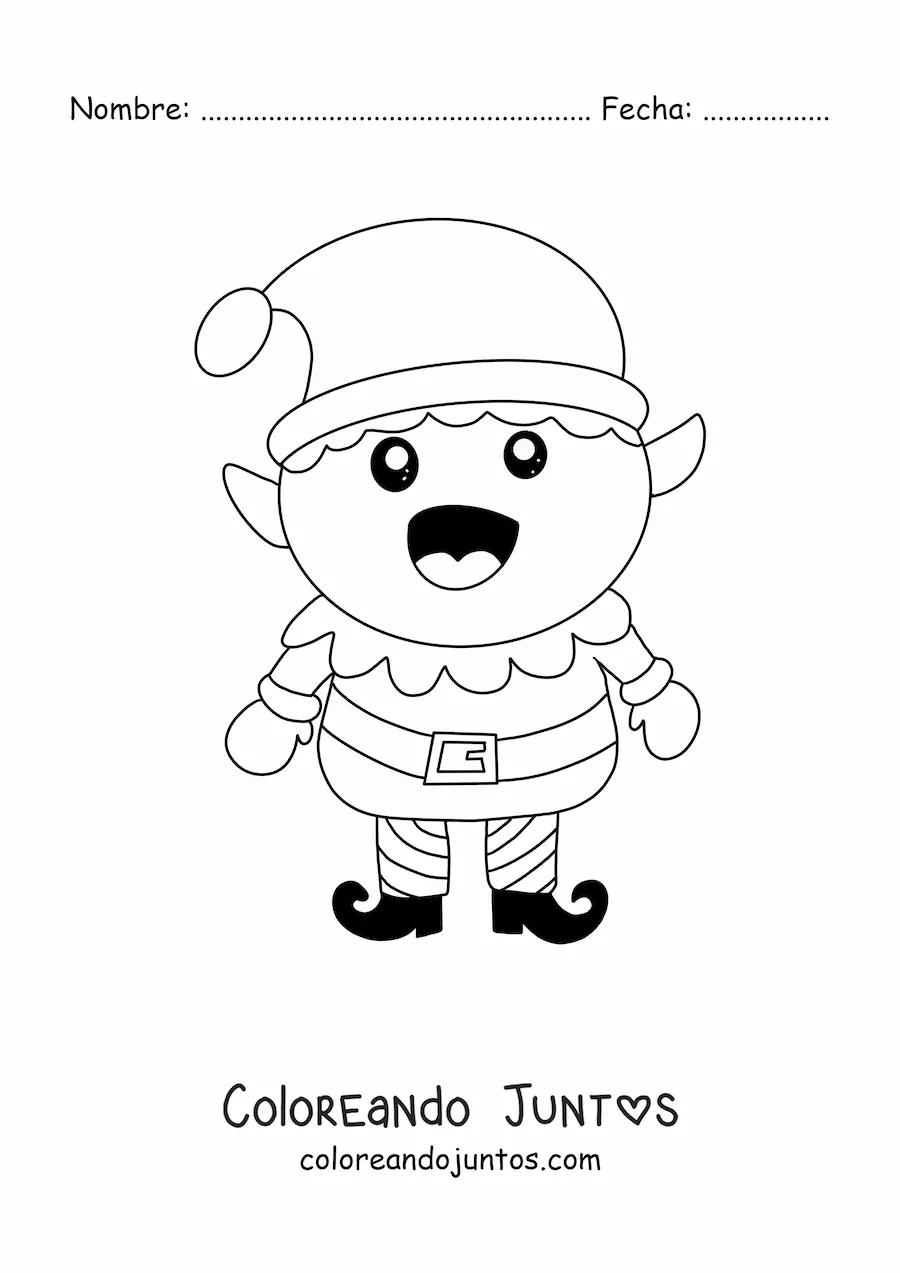 Imagen para colorear de duende de Navidad sonriendo
