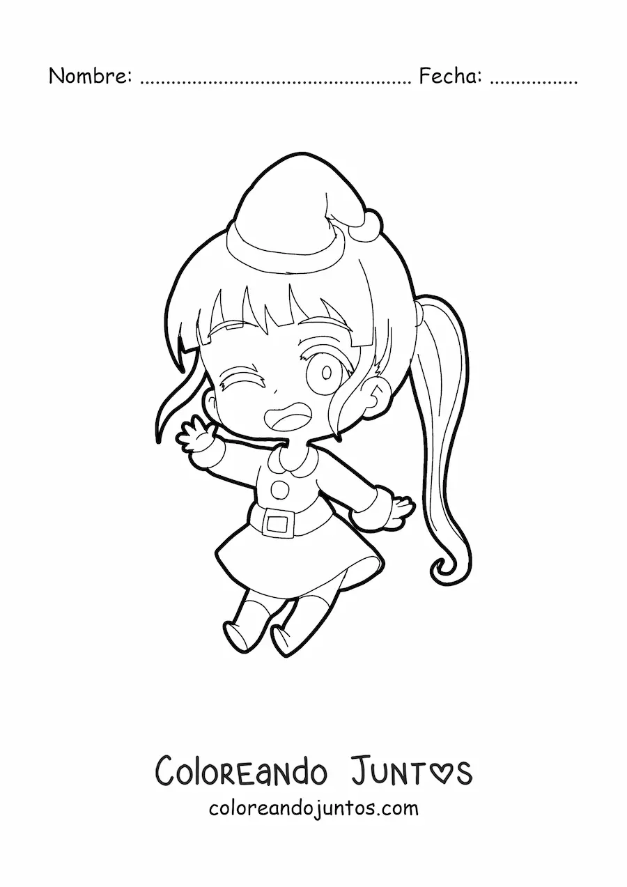 Imagen para colorear de niña kawaii con ropa navideña estilo anime
