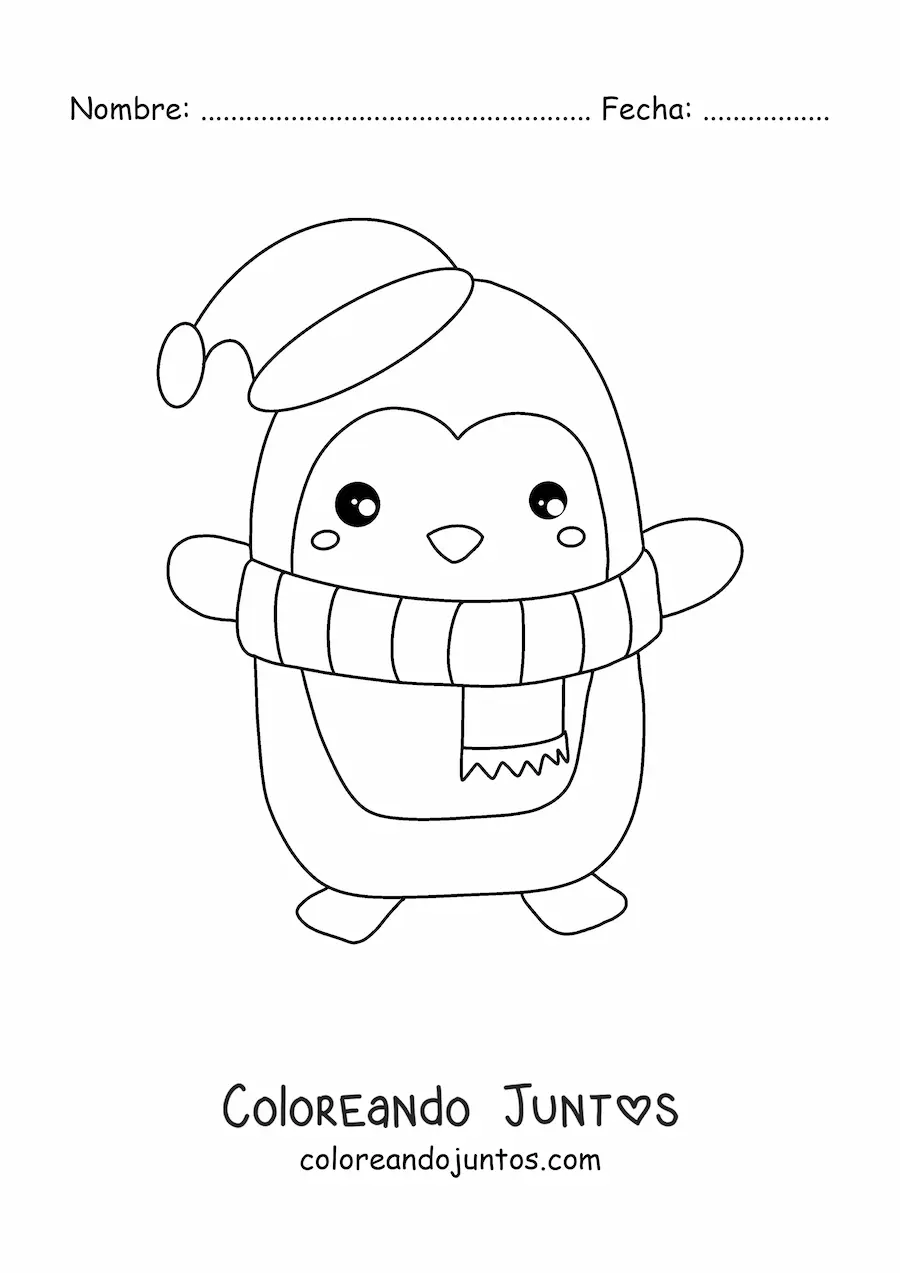 Imagen para colorear de pingüino navideño animado