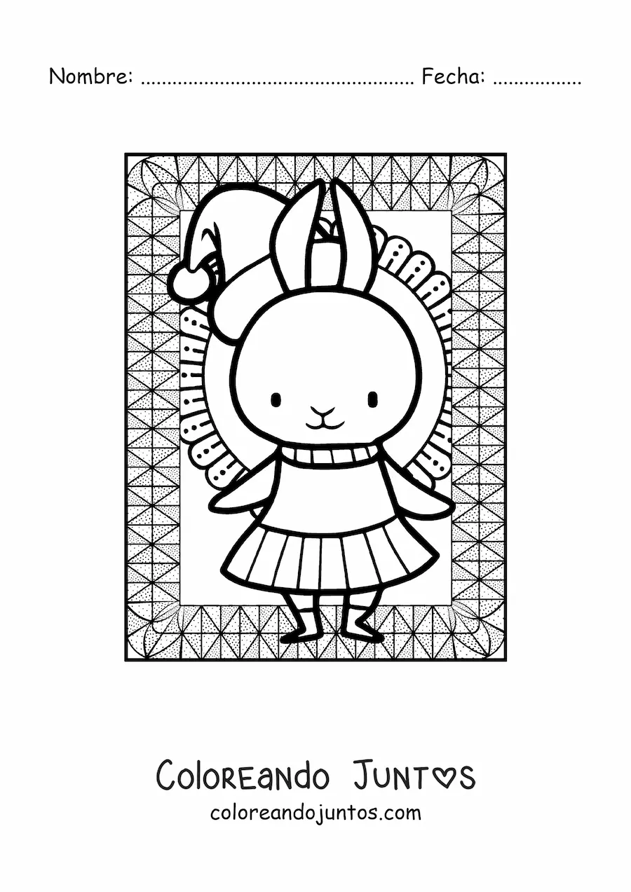 Imagen para colorear de conejita navideña kawaii