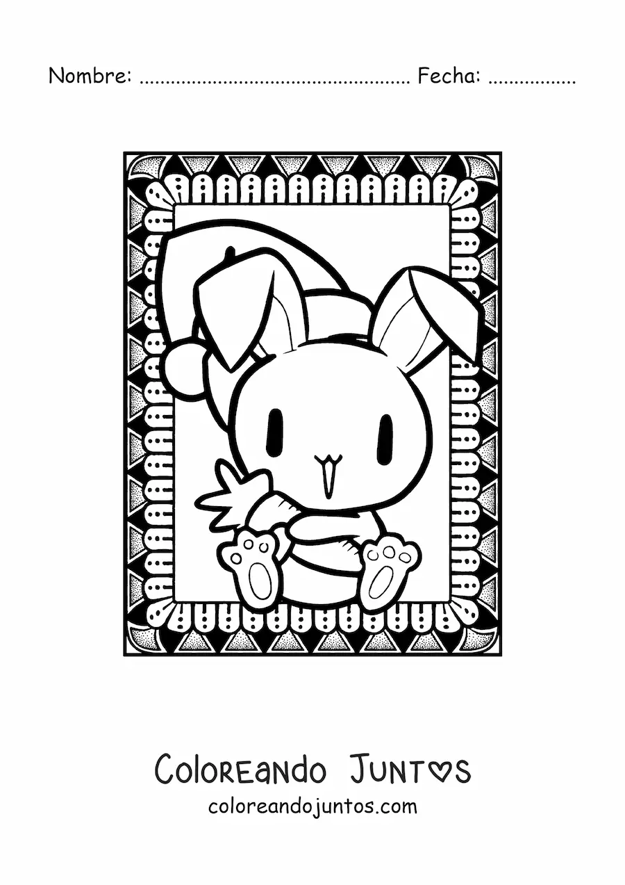 Imagen para colorear de conejito navideño kawaii