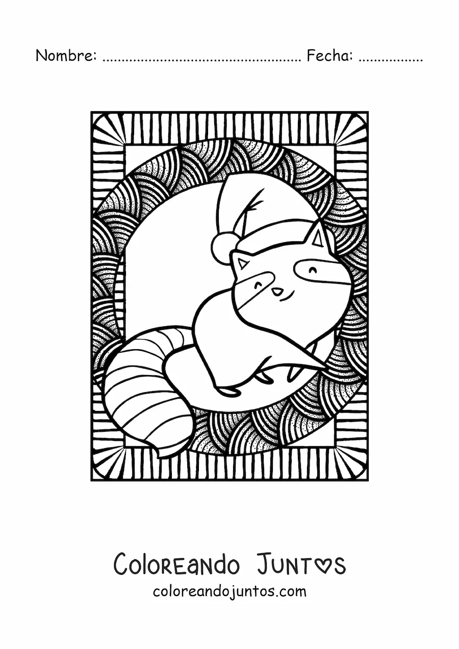Imagen para colorear de mapache navideño kawaii