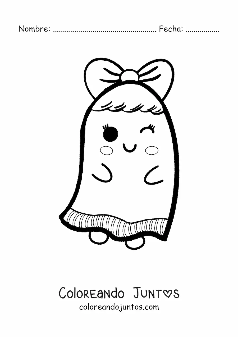 Imagen para colorear de fantasma kawaii con un lazo