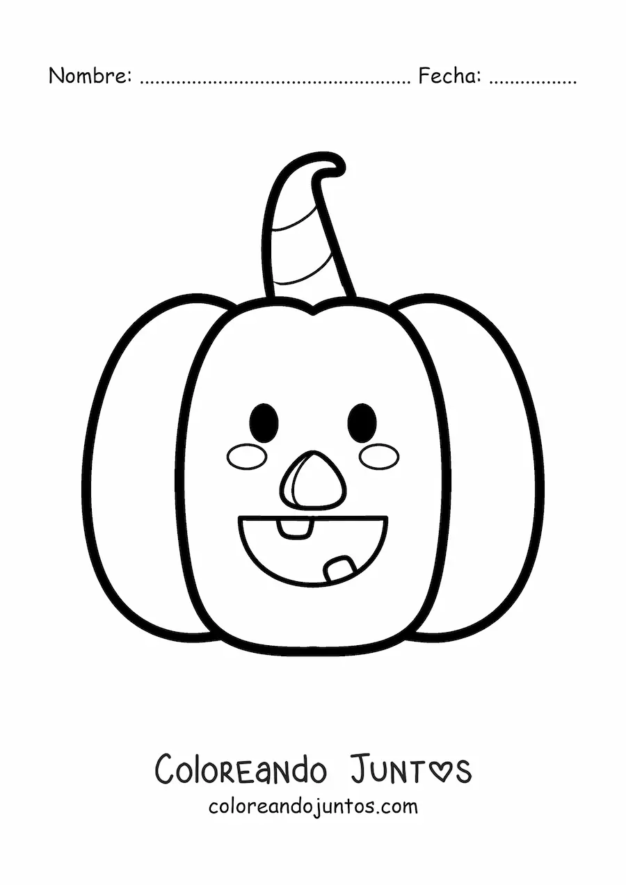Imagen para colorear de calabaza kawaii animada de Halloween fácil