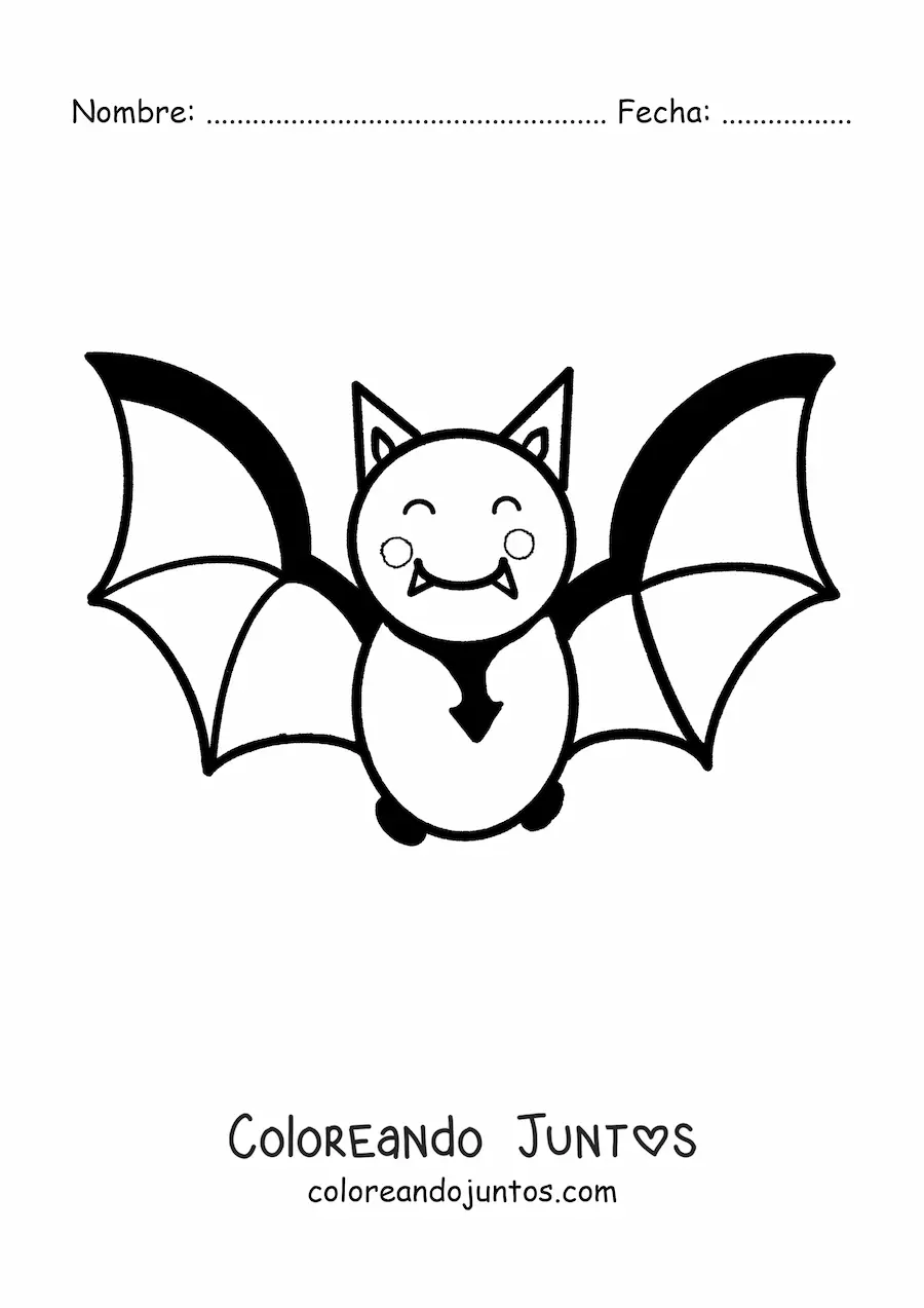 Imagen para colorear de murciélago tierno animado volando