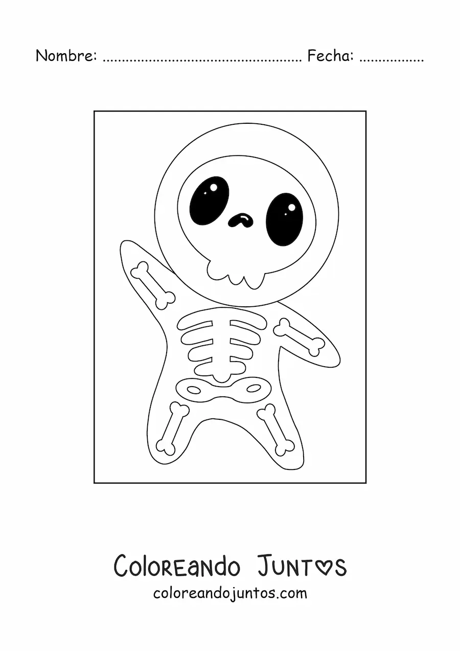 Imagen para colorear de niño disfrazado de esqueleto kawaii