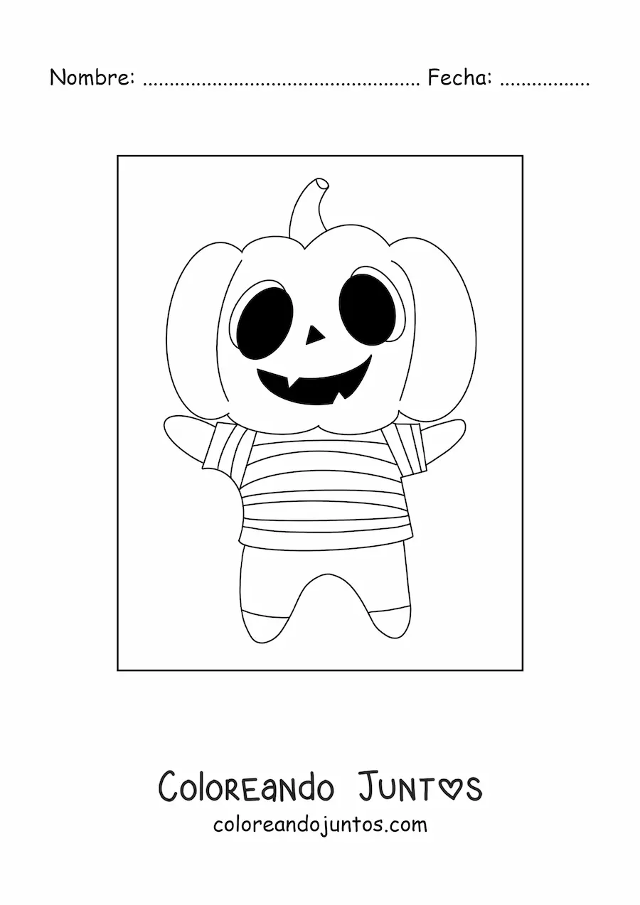 Imagen para colorear de niño disfrazado de calabaza kawaii