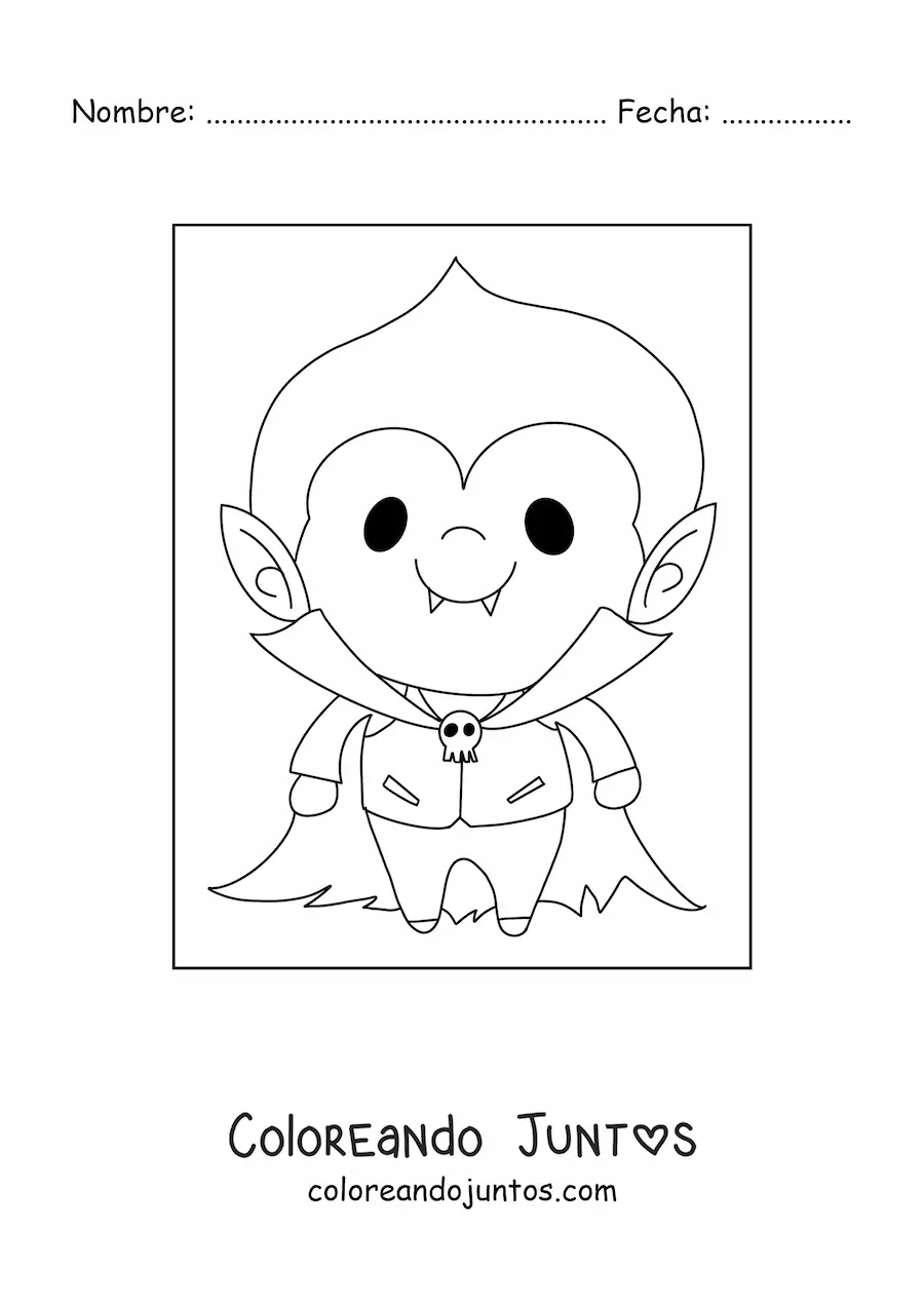 Imagen para colorear de niño disfrazado de vampiro kawaii