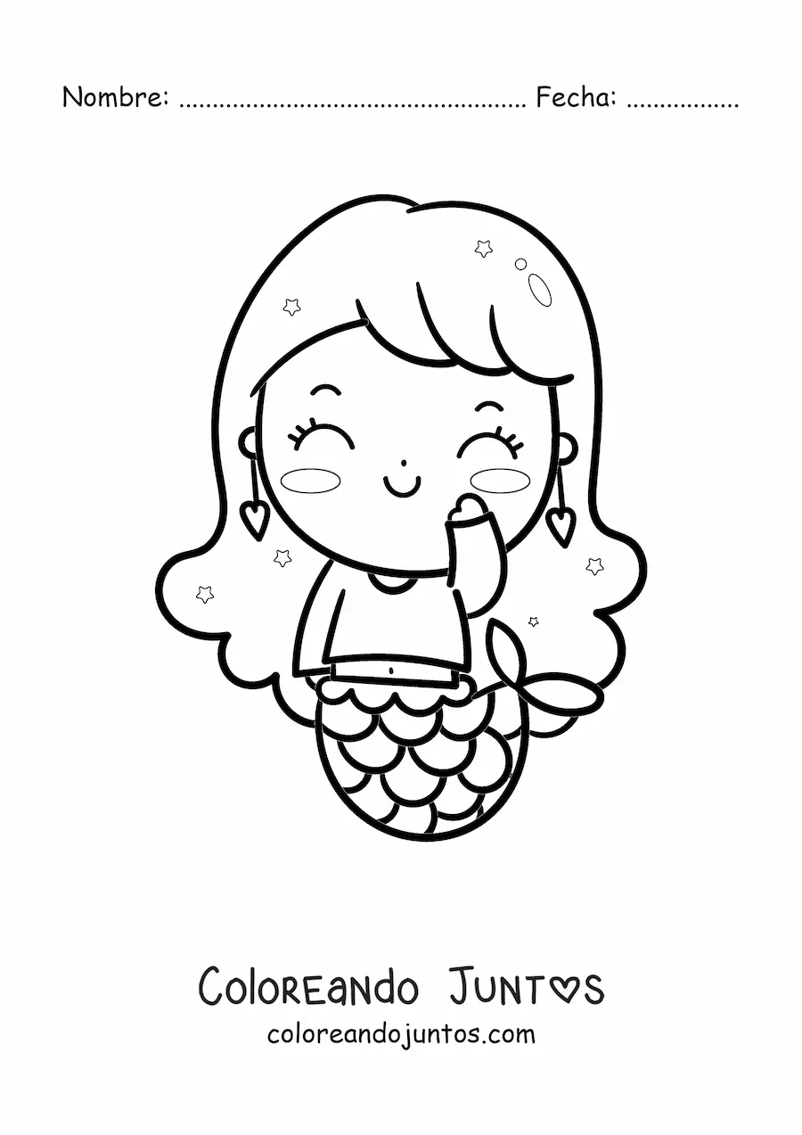 Imagen para colorear de sirena kawaii fácil con suéter