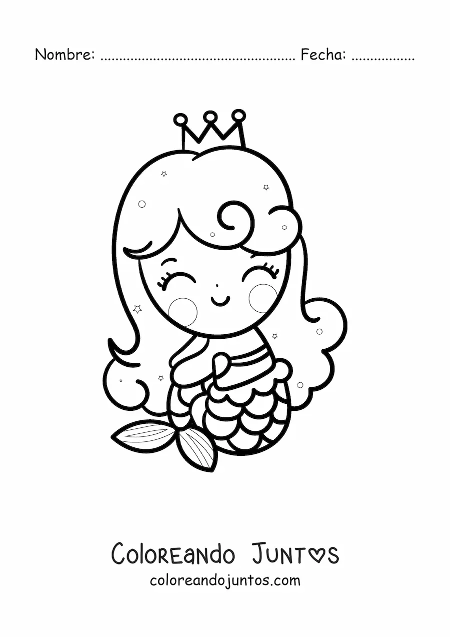 Imagen para colorear de sirena kawaii sentada