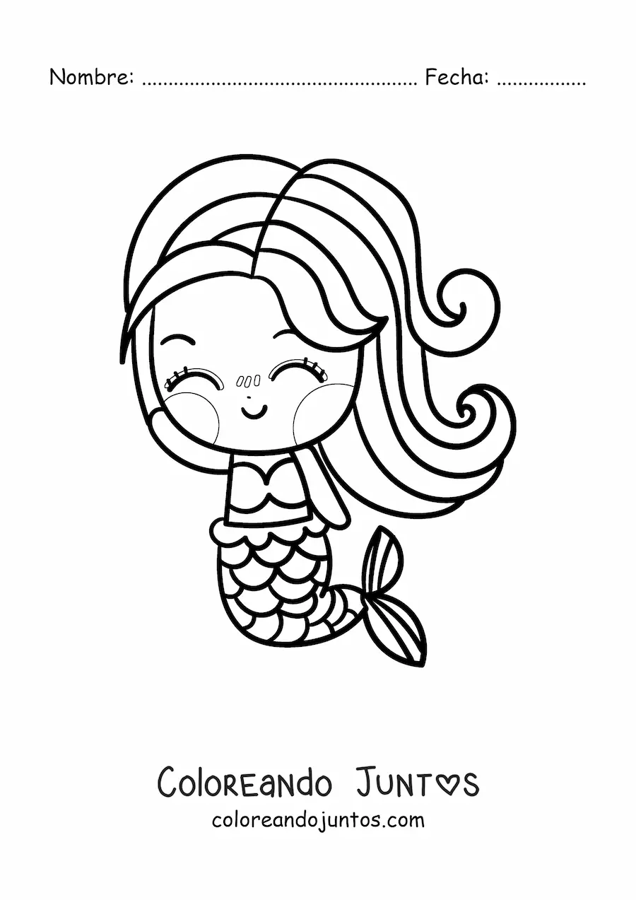 Imagen para colorear de sirena kawaii riendo