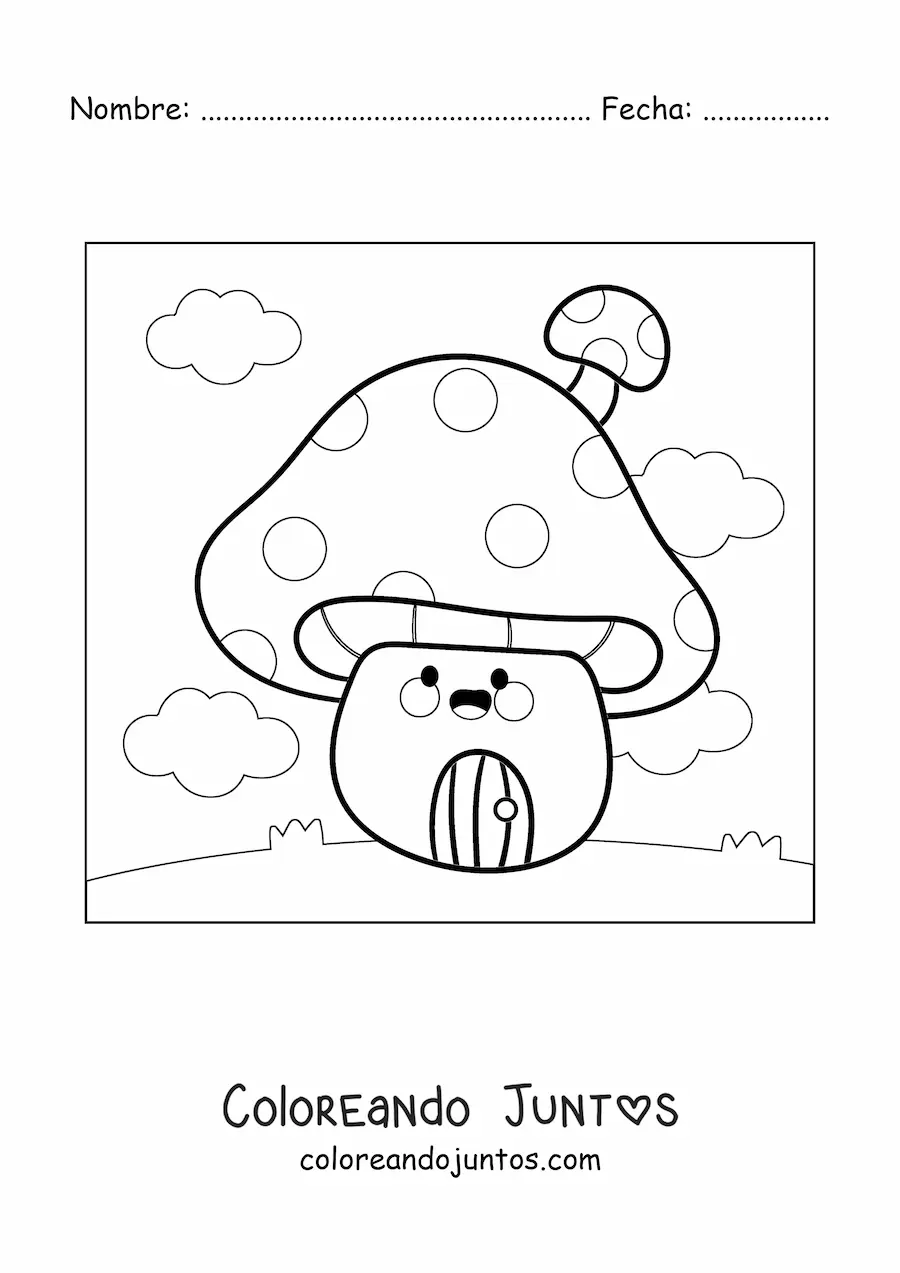 Imagen para colorear de casa de hongo kawaii animada
