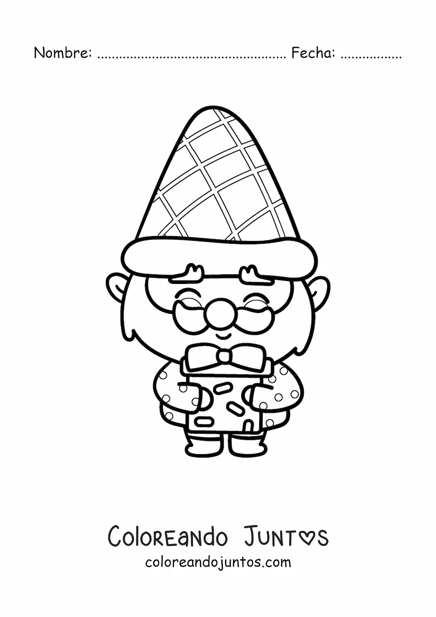 Imagen para colorear de gnomo kawaii con un regalo