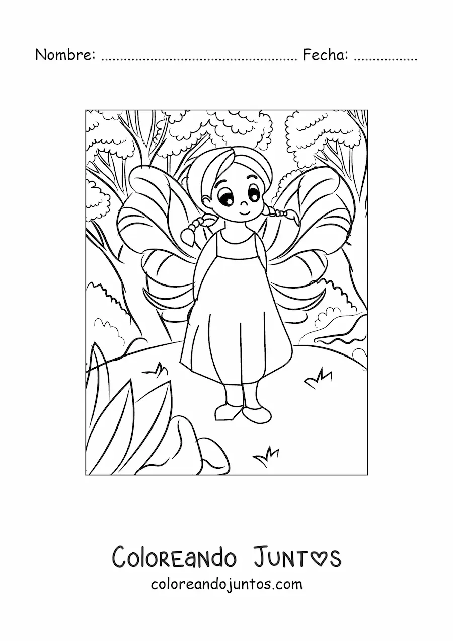 Imagen para colorear de hada bebé tierna en el bosque