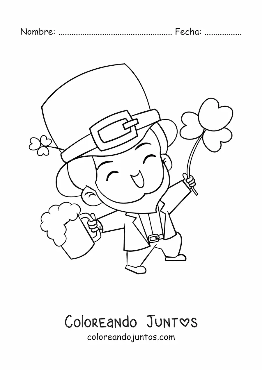 Imagen para colorear de duende irlandés de la suerte con un trébol