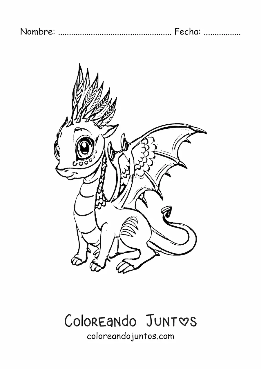 Imagen para colorear de hermoso dragón bebé kawaii