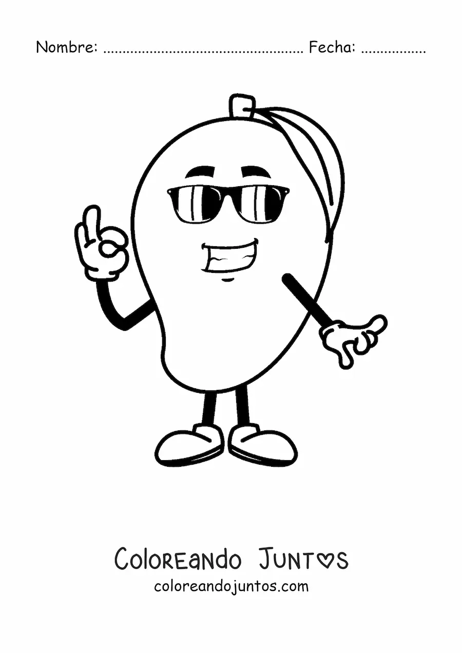 Imagen para colorear de un mango animado con lentes de sol
