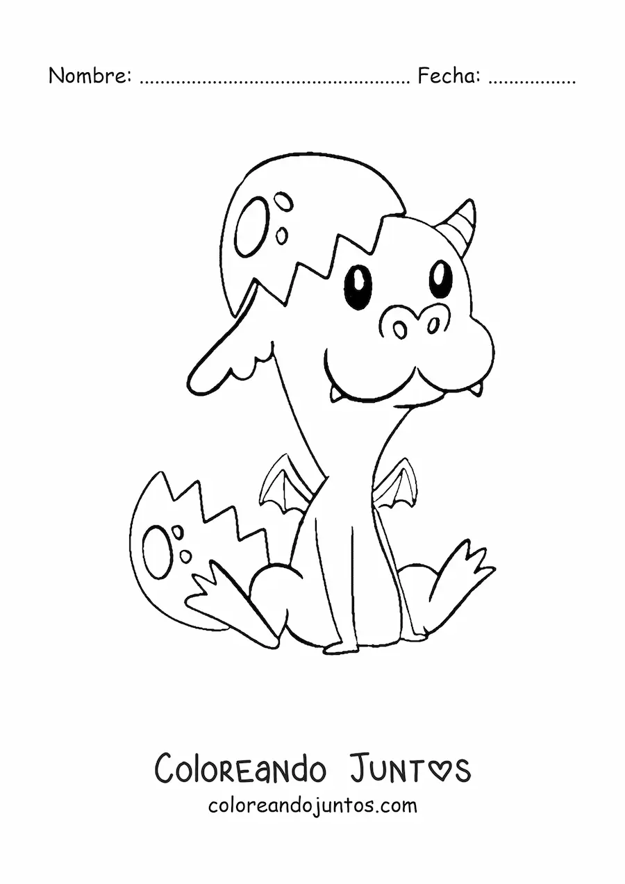 Imagen para colorear de huevo con dragón bebé sentado