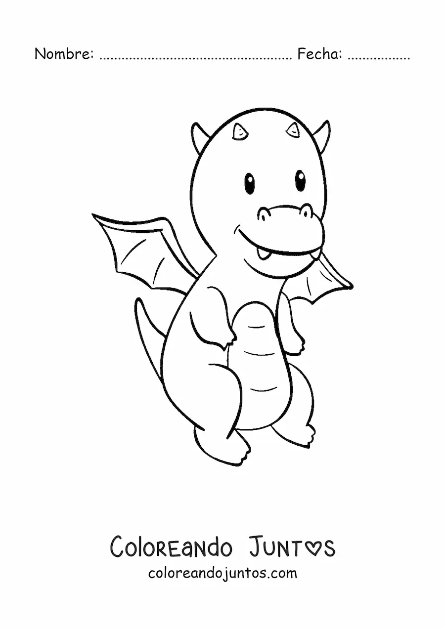 Imagen para colorear de dragón animado sencillo volando