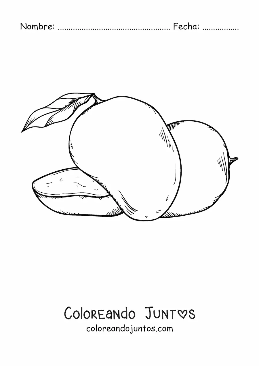 Imagen para colorear de un mango rebanado y otro mango completo
