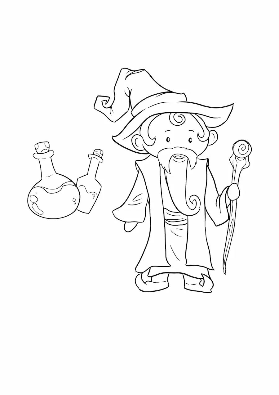 Imagen para colorear de hechicero con pociones