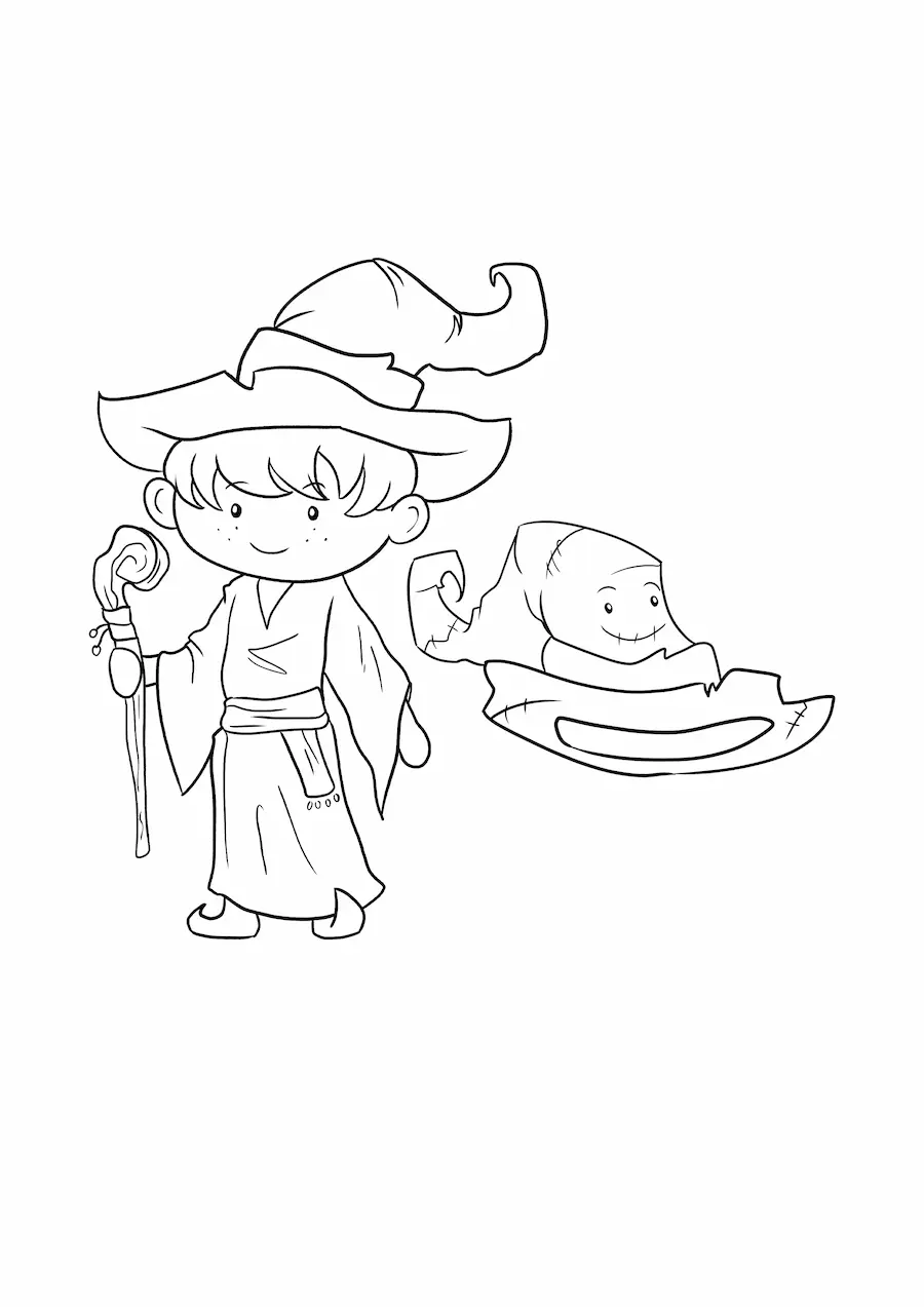 Imagen para colorear de hechicero con sombrero animado