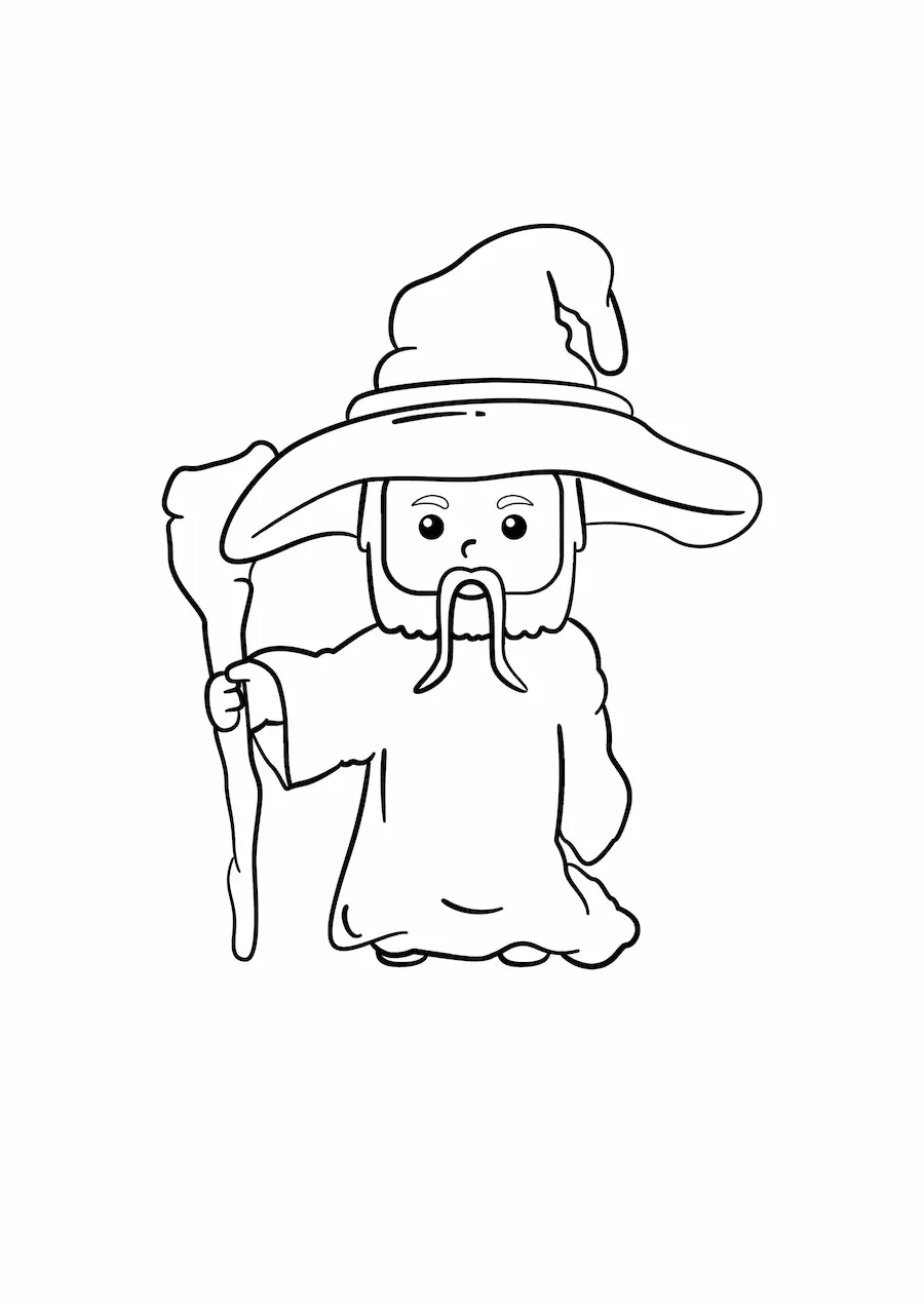 Imagen para colorear de hechicero kawaii con bastón
