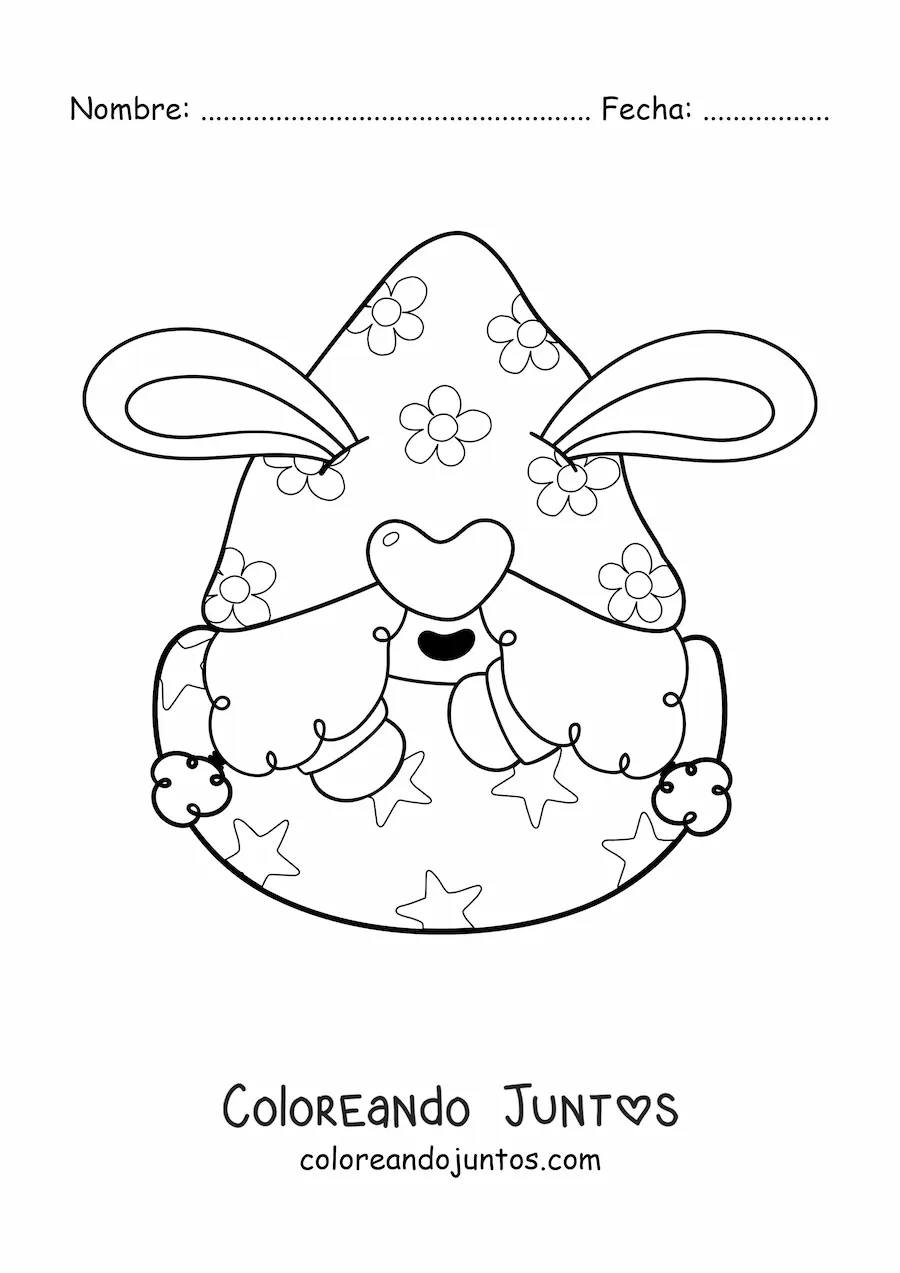 Imagen para colorear de gnomo con huevo de Pascua
