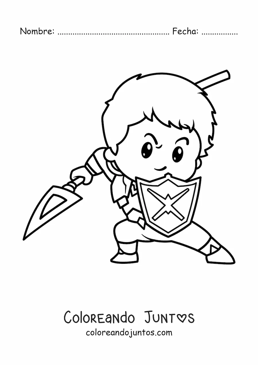 Imagen para colorear de caballero heroico animado peleando